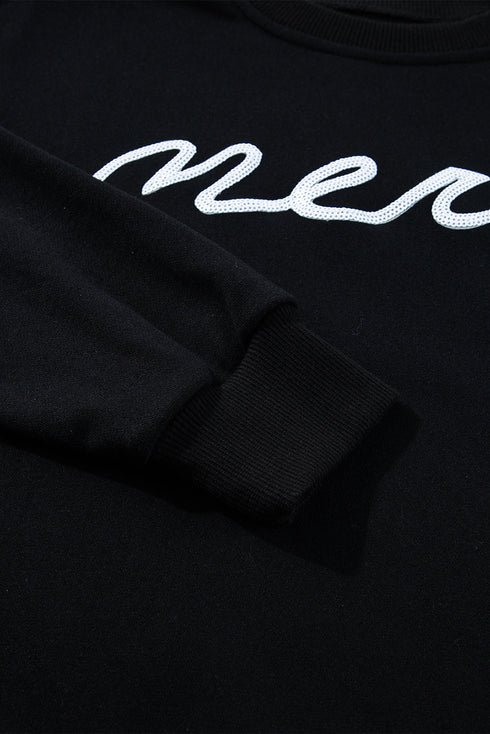 Sequin Merry Script Lights Sweatshirt Lounge Short Set