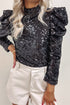 Sequin Mock Neck Bubble Sleeve Top