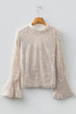 Sequin Mock Neck Open Back Bell Sleeve Top