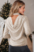 Sequin Mock Neck Open Back Bell Sleeve Top