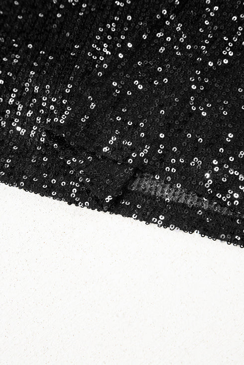 Sequin Mock Neck Open Back Bell Sleeve Top