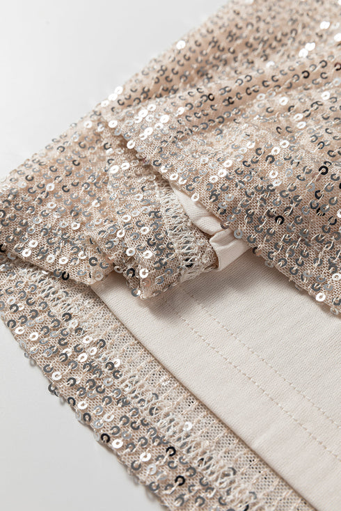 Sequin Mock Neck Open Back Bell Sleeve Top