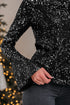 Sequin Mock Neck Open Back Bell Sleeve Top