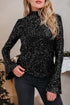 Sequin Mock Neck Open Back Bell Sleeve Top