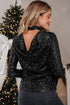 Sequin Mock Neck Open Back Bell Sleeve Top