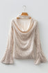 Sequin Mock Neck Open Back Bell Sleeve Top