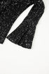 Sequin Mock Neck Open Back Bell Sleeve Top