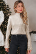 Sequin Mock Neck Open Back Bell Sleeve Top
