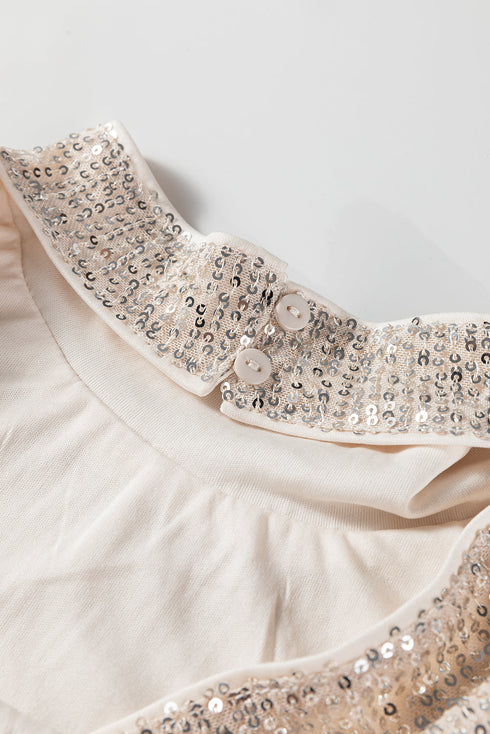 Sequin Mock Neck Open Back Bell Sleeve Top