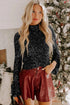 Sequin Mock Neck Open Back Bell Sleeve Top