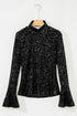 Sequin Mock Neck Open Back Bell Sleeve Top