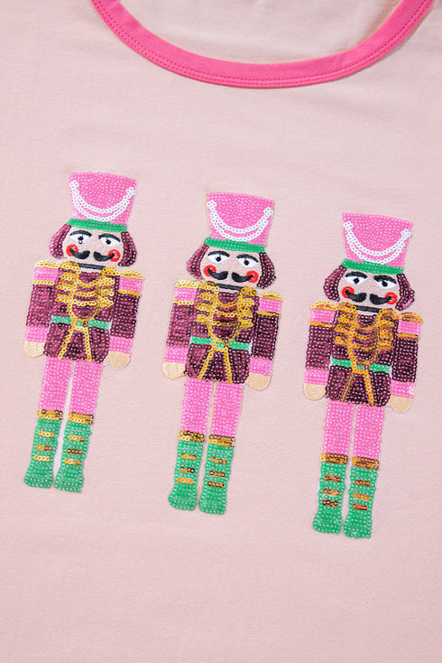 Sequin Nutcracker Graphic Colorblock Long Sleeve Top