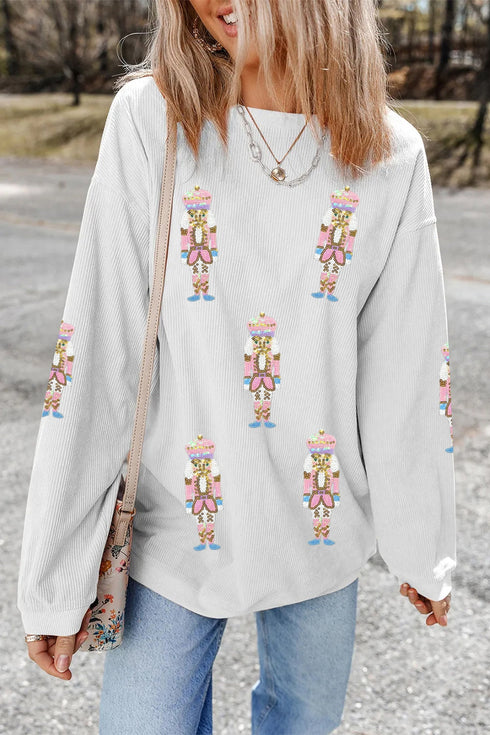 Sequin Nutcracker Graphic Corded Crewneck Sweatshirt