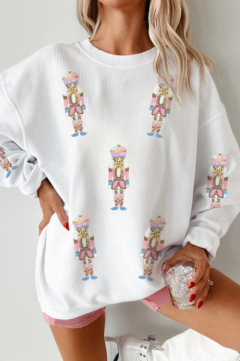 Sequin Nutcracker Graphic Corded Crewneck Sweatshirt