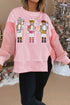 Sequin Nutcracker Patchwork Textured Sleeve Drop Shoulder Crewneck Sweatshirt
