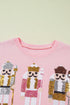 Sequin Nutcracker Patchwork Textured Sleeve Drop Shoulder Crewneck Sweatshirt