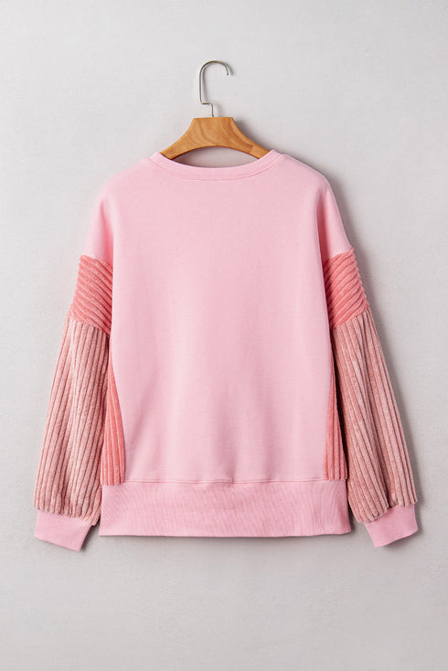 Sequin Nutcracker Patchwork Textured Sleeve Drop Shoulder Crewneck Sweatshirt