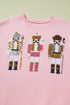 Sequin Nutcracker Patchwork Textured Sleeve Drop Shoulder Crewneck Sweatshirt