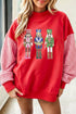 Sequin Nutcracker Plaid Long Sleeve Pullover Graphic Sweatshirt