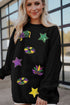 Sequin Patch Corduroy Oversized Crew Neck Pullover