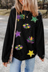 Sequin Patch Corduroy Oversized Crew Neck Pullover