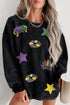 Sequin Patch Corduroy Oversized Crew Neck Pullover