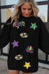 Sequin Patch Corduroy Oversized Crew Neck Pullover