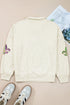 Sequin Patch Embellished Quarter Zip Pullover Sweatshirt