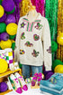 Sequin Patch Embellished Quarter Zip Pullover Sweatshirt