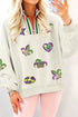 Sequin Patch Embellished Quarter Zip Pullover Sweatshirt