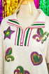 Sequin Patch Embellished Quarter Zip Pullover Sweatshirt