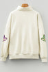 Sequin Patch Embellished Quarter Zip Pullover Sweatshirt