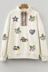Sequin Patch Embellished Quarter Zip Pullover Sweatshirt
