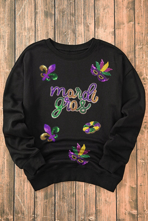 Sequin Patch Graphic Crew Neck Pullover Sweatshirt