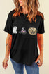 Sequin Patch Sleeve Graphic Print Crewneck Tee