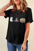Sequin Patch Sleeve Graphic Print Crewneck Tee