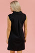 Sequin Patched Collared V Neck Mini Graphic Dress