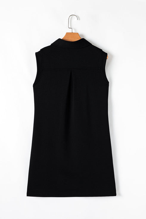Sequin Patched Collared V Neck Mini Graphic Dress