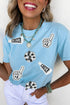 Sequin Patched Letter Graphic Short Sleeve Crew Neck Tee