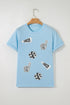 Sequin Patched Letter Graphic Short Sleeve Crew Neck Tee