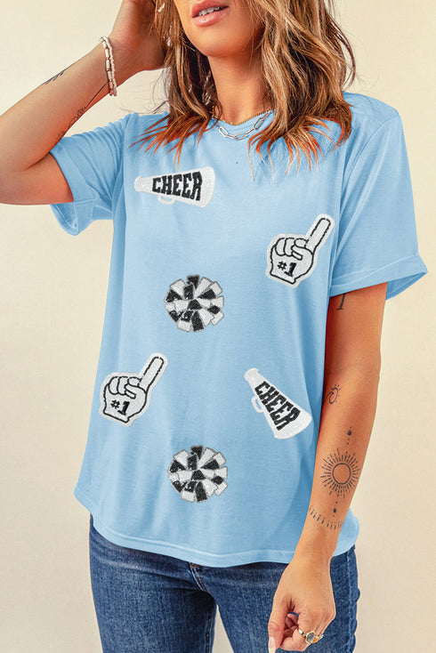 Sequin Patched Letter Graphic Short Sleeve Crew Neck Tee
