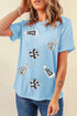 Sequin Patched Letter Graphic Short Sleeve Crew Neck Tee