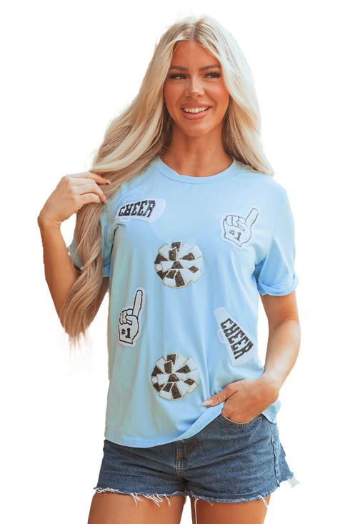 Sequin Patched Letter Graphic Short Sleeve Crew Neck Tee