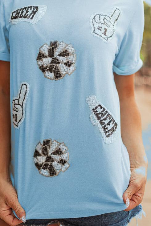 Sequin Patched Letter Graphic Short Sleeve Crew Neck Tee