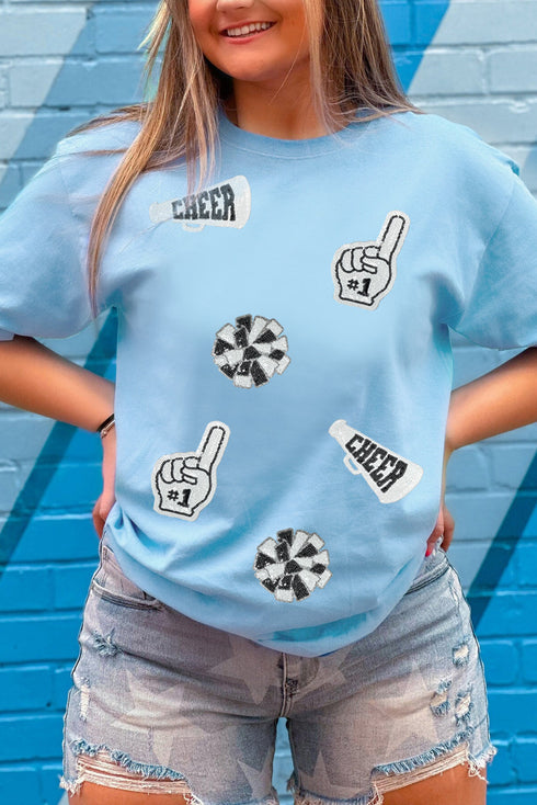Sequin Patched Letter Graphic Short Sleeve Crew Neck Tee