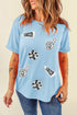 Sequin Patched Letter Graphic Short Sleeve Crew Neck Tee