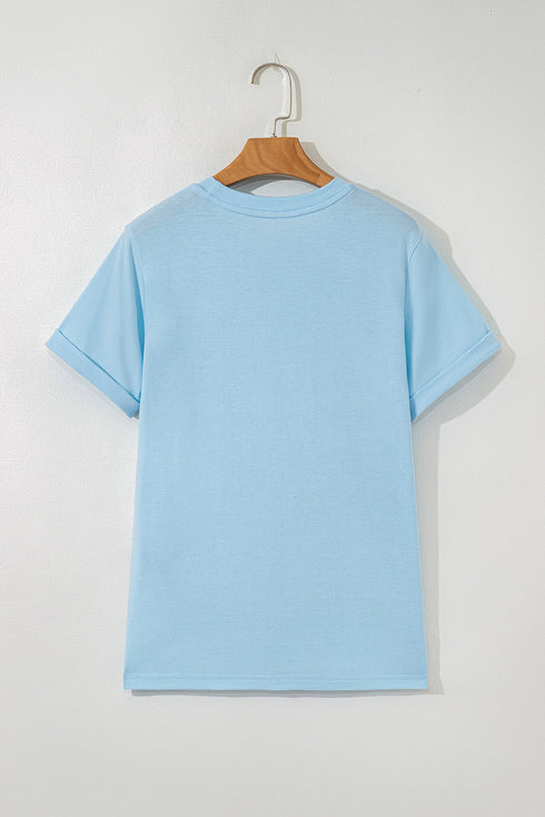 Sequin Patched Letter Graphic Short Sleeve Crew Neck Tee