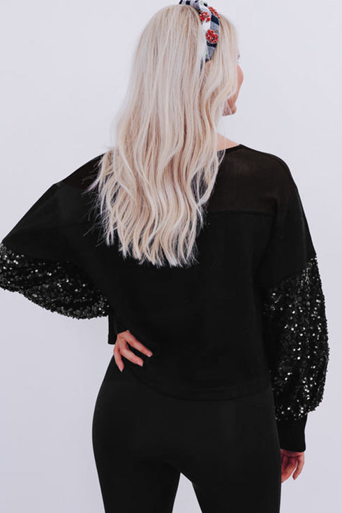 Sequin Patchwork Lantern Sleeve V Neck Southern Blouse