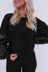 Sequin Patchwork Lantern Sleeve V Neck Southern Blouse