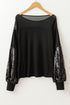 Sequin Patchwork Lantern Sleeve V Neck Southern Blouse